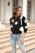 Flower Pattern Round Neck Short Sleeve Pullover Sweater
